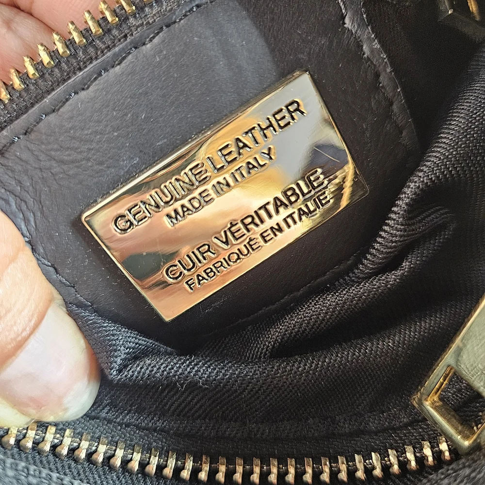 Black Leather Bag with Orange Handle